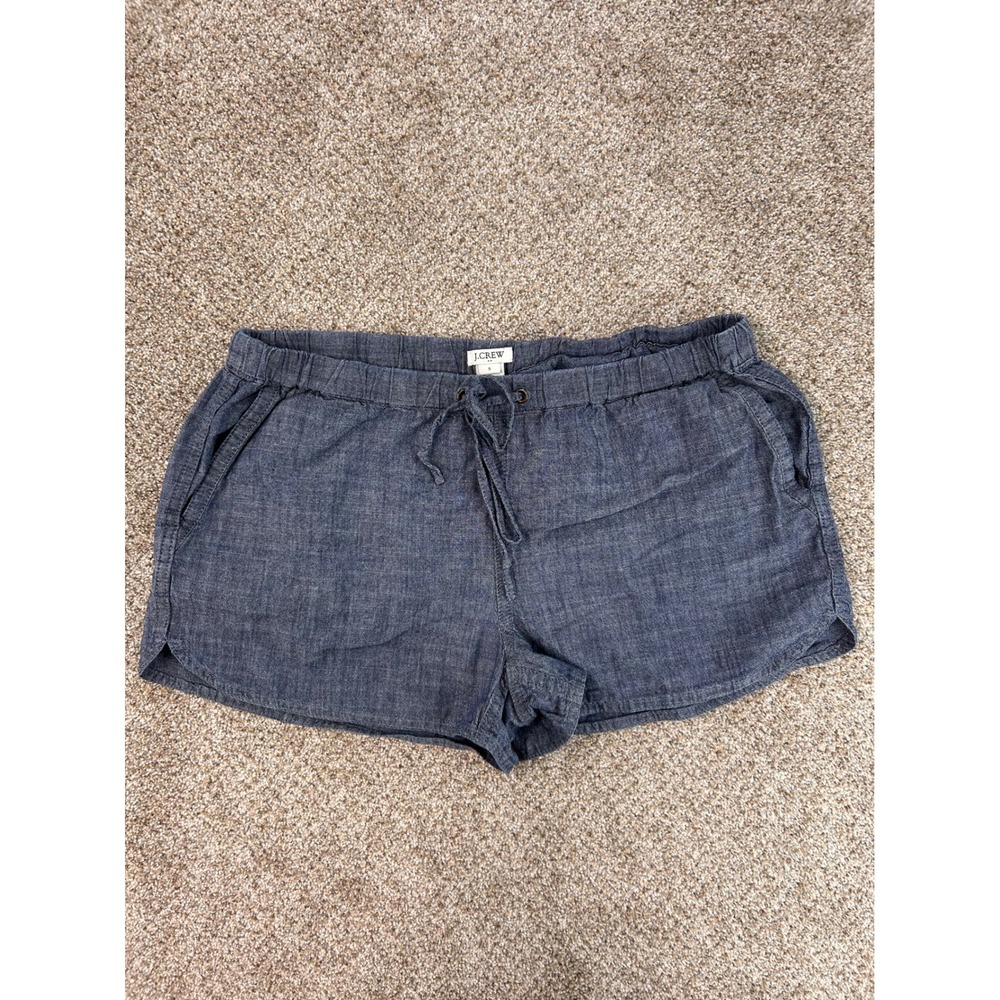 J.Crew Womens Blue Chambray Cotton Blend Drawstring Elastic Waist Shorts Small